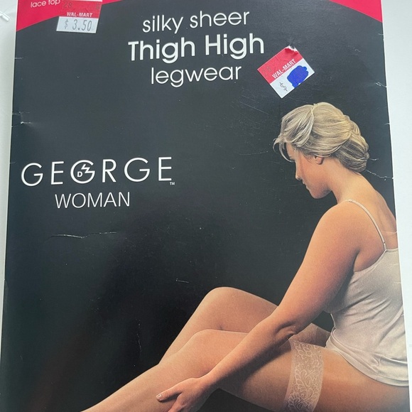 NWT George Thigh High Legwear Black Queen 2x #1806 Silky Sheer Lace Top - Picture 1 of 3